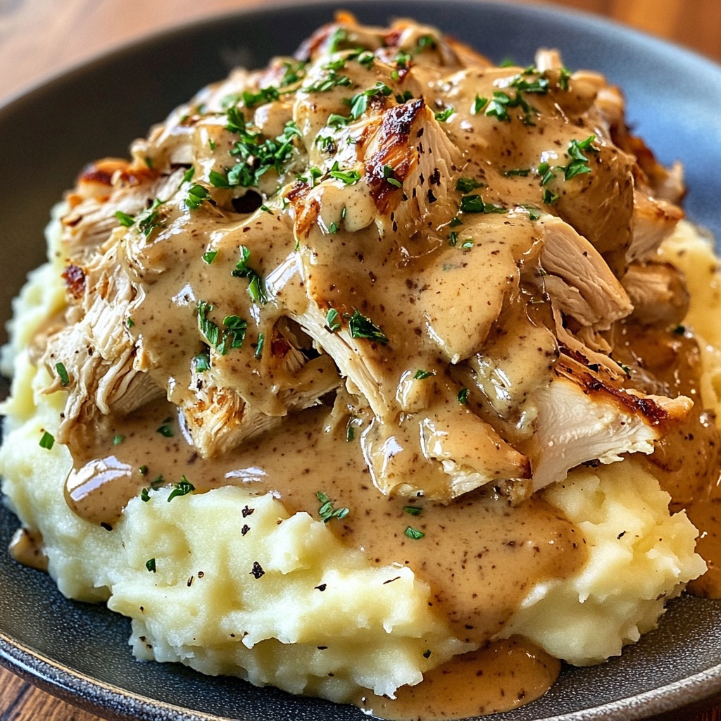 Chicken with Creamy Gravy over Mashed Potatoes